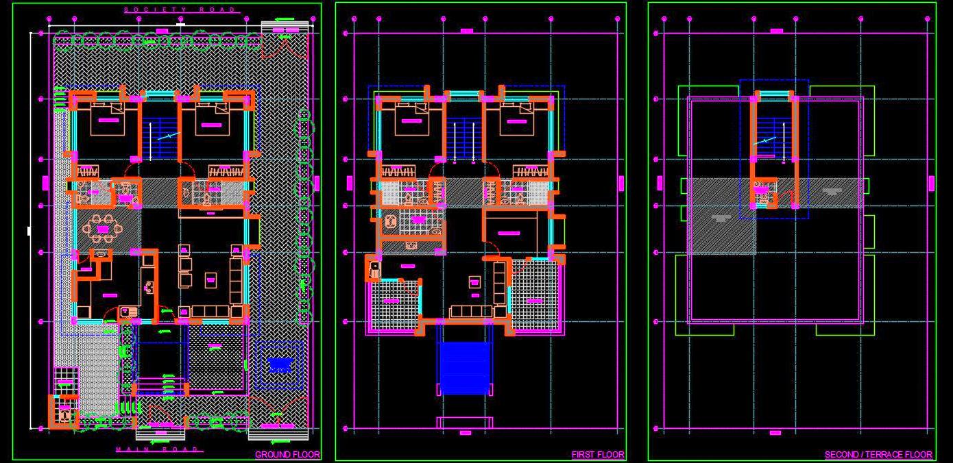 Spacious 2BHK Duplex Design - 45'x70' Plot AutoCAD File